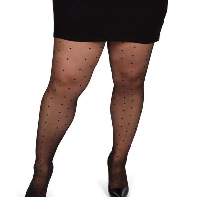 Women's Pindot Sheer Curvy Control Top Tights